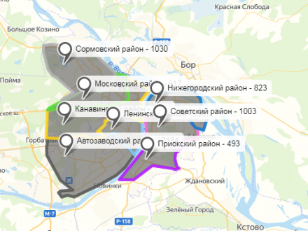 Карта заразившихся коронавирусом в Нижнем Новгороде