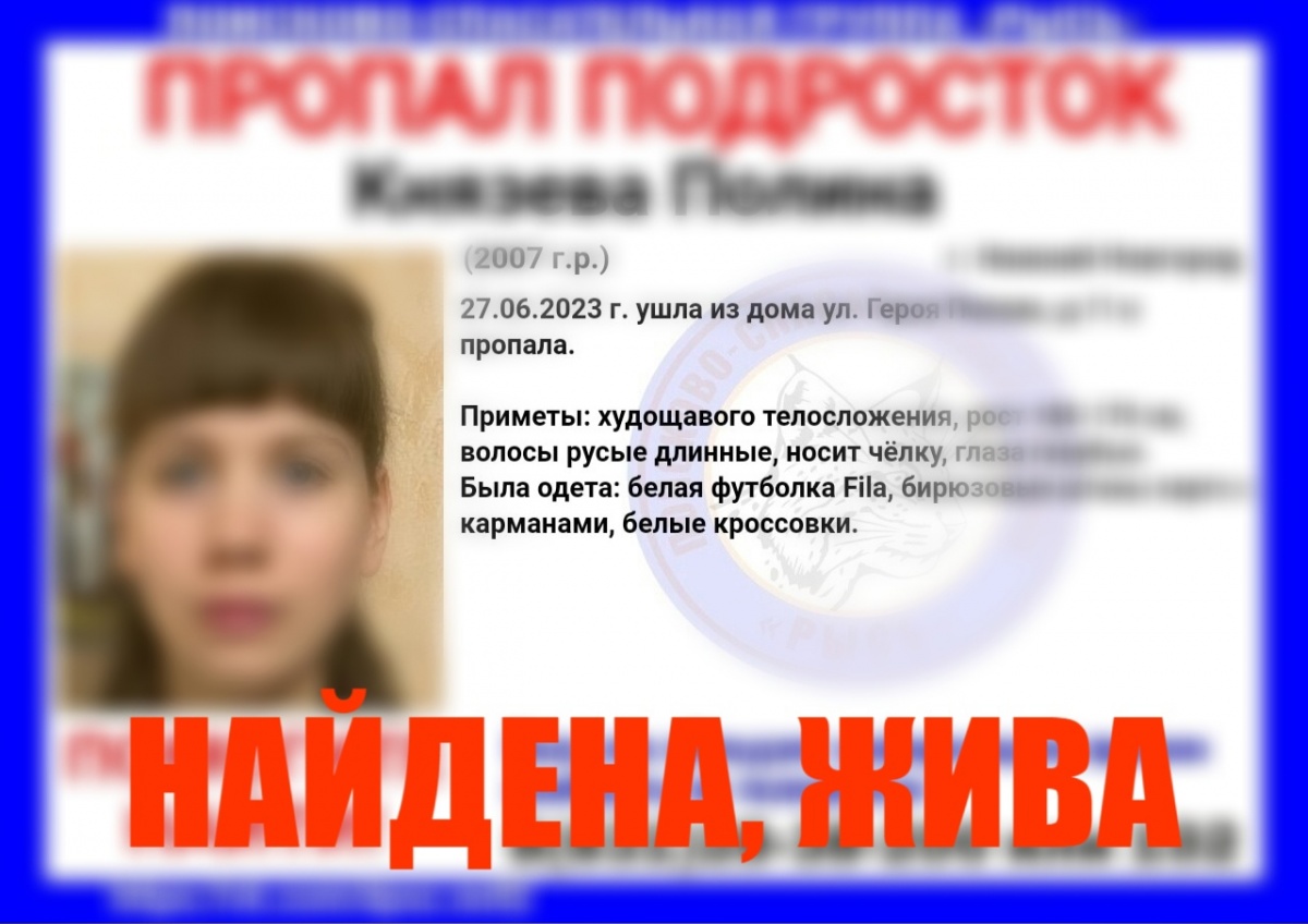 Пропавшая в Нижнем Новгороде 16-летняя девочка найдена живой спустя девять  дней