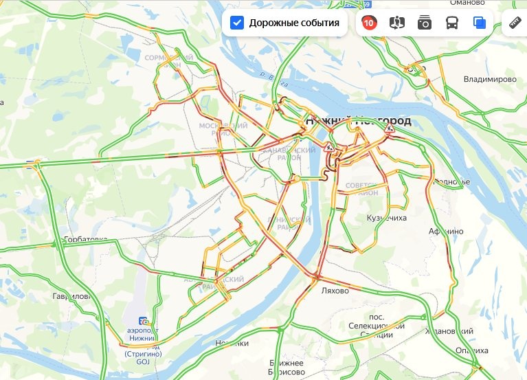 Нижний Новгород встал в десятибалльных пробках вечером 18 ноября