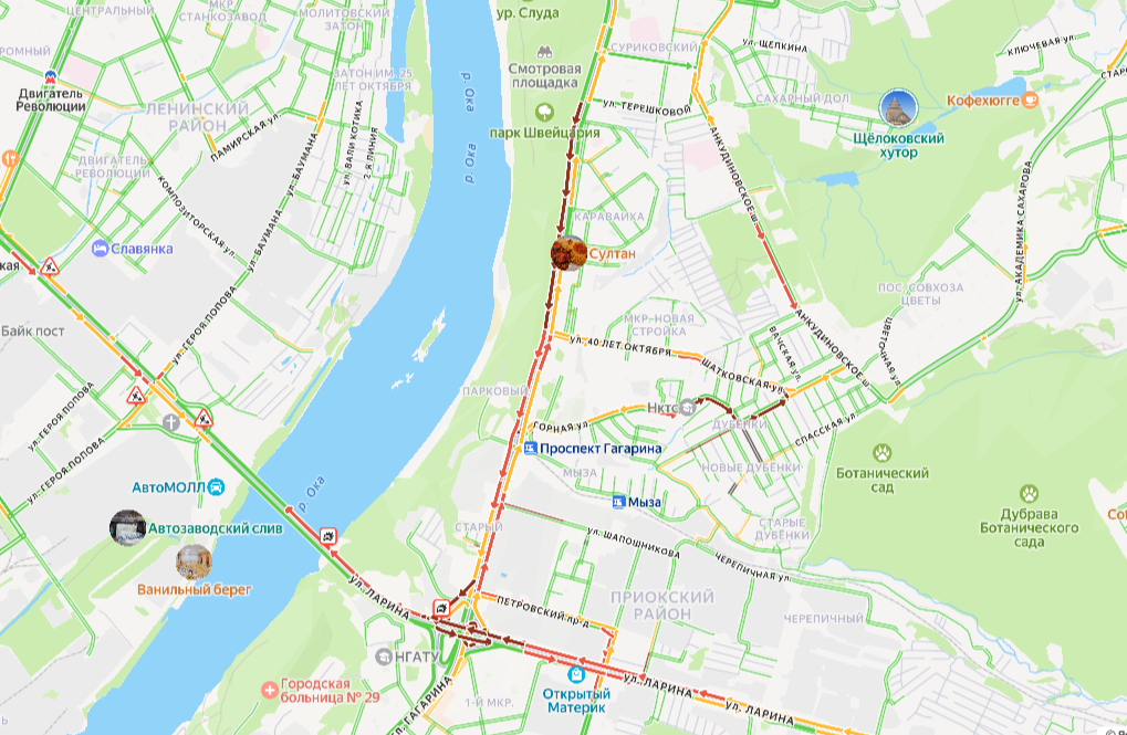 Гигантские пробки сковали проспект Гагарина в Нижнем Новгороде &mdash; карта - фото 2